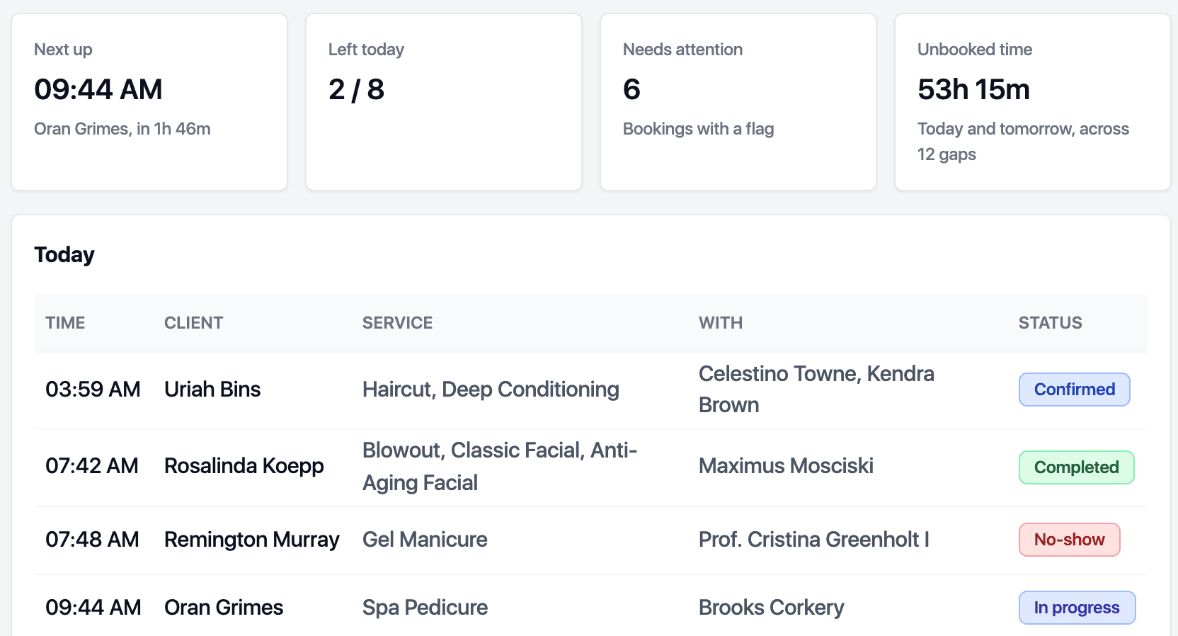 Home dashboard