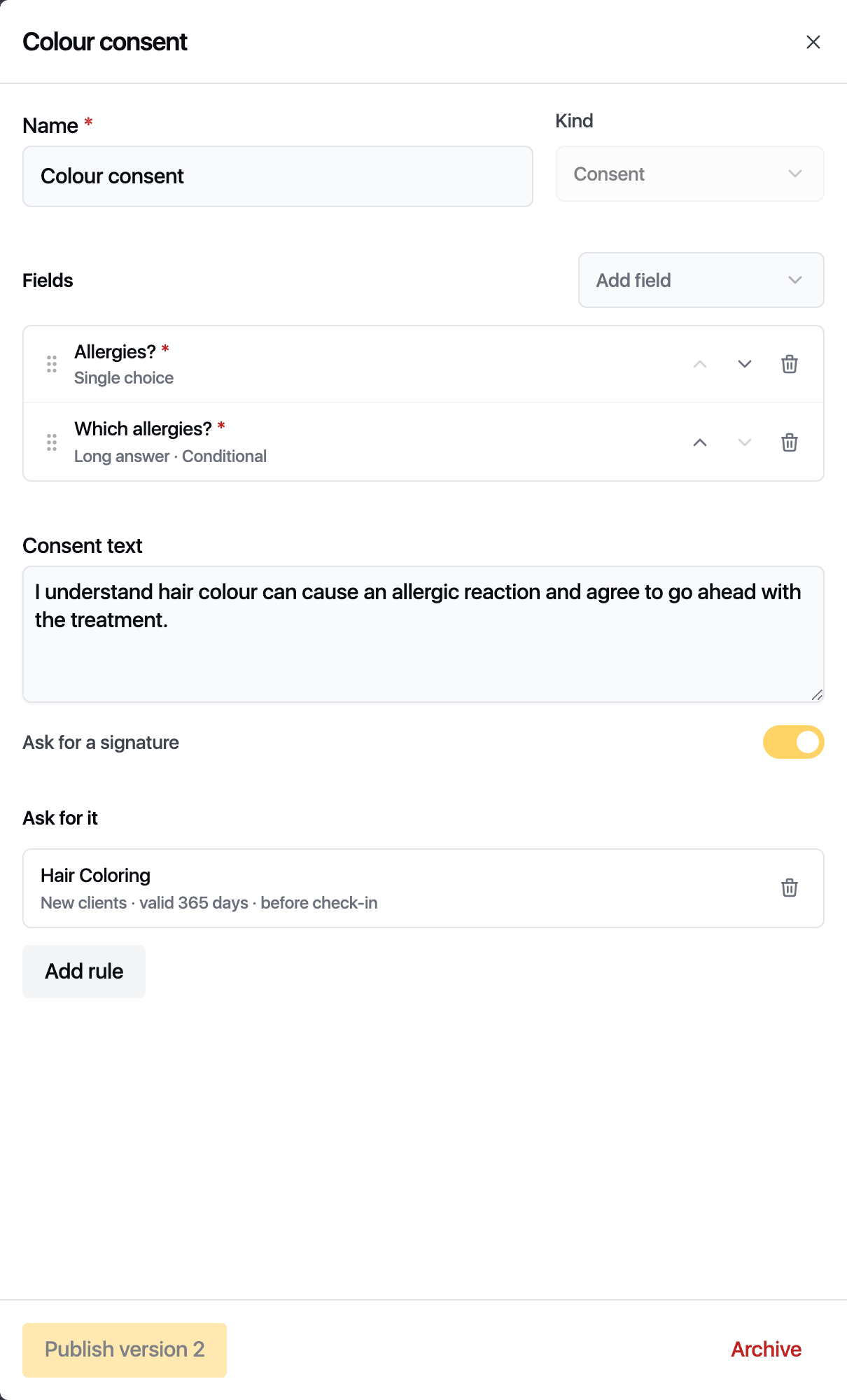 Forms, consents and waivers
