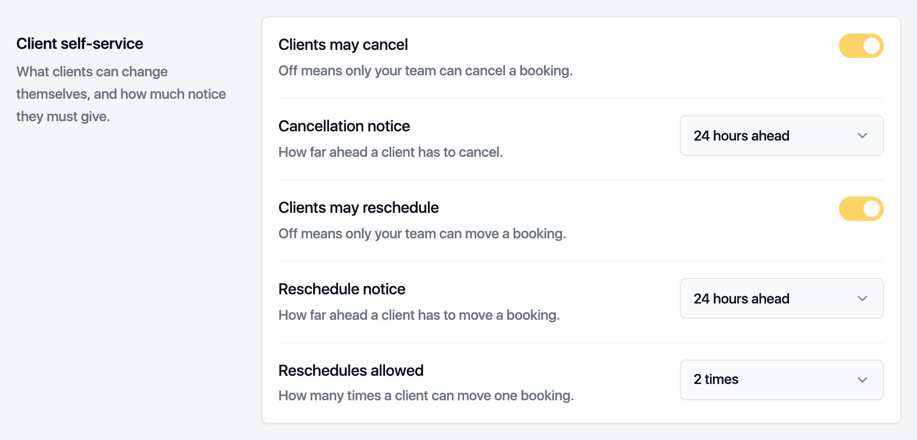 Booking policies