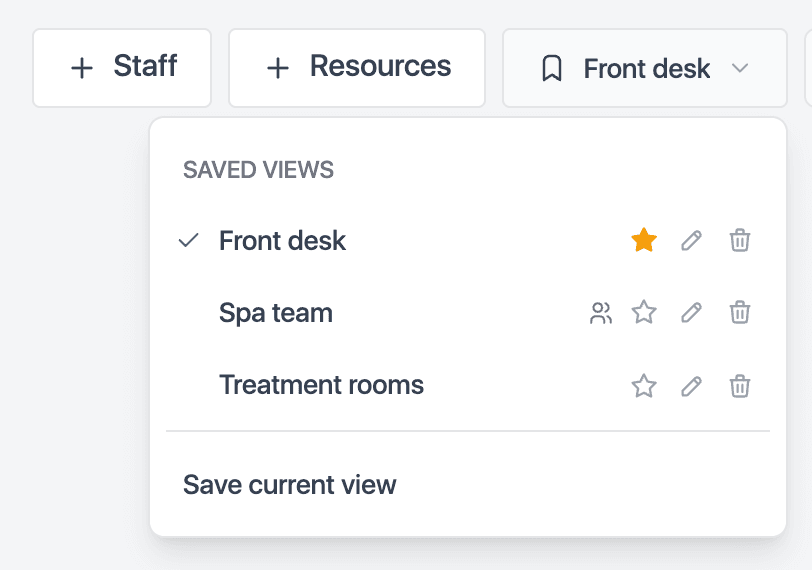 Saved calendar views