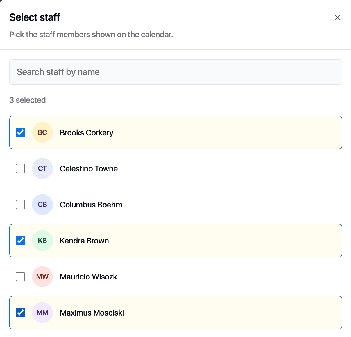 Staff and resource calendars