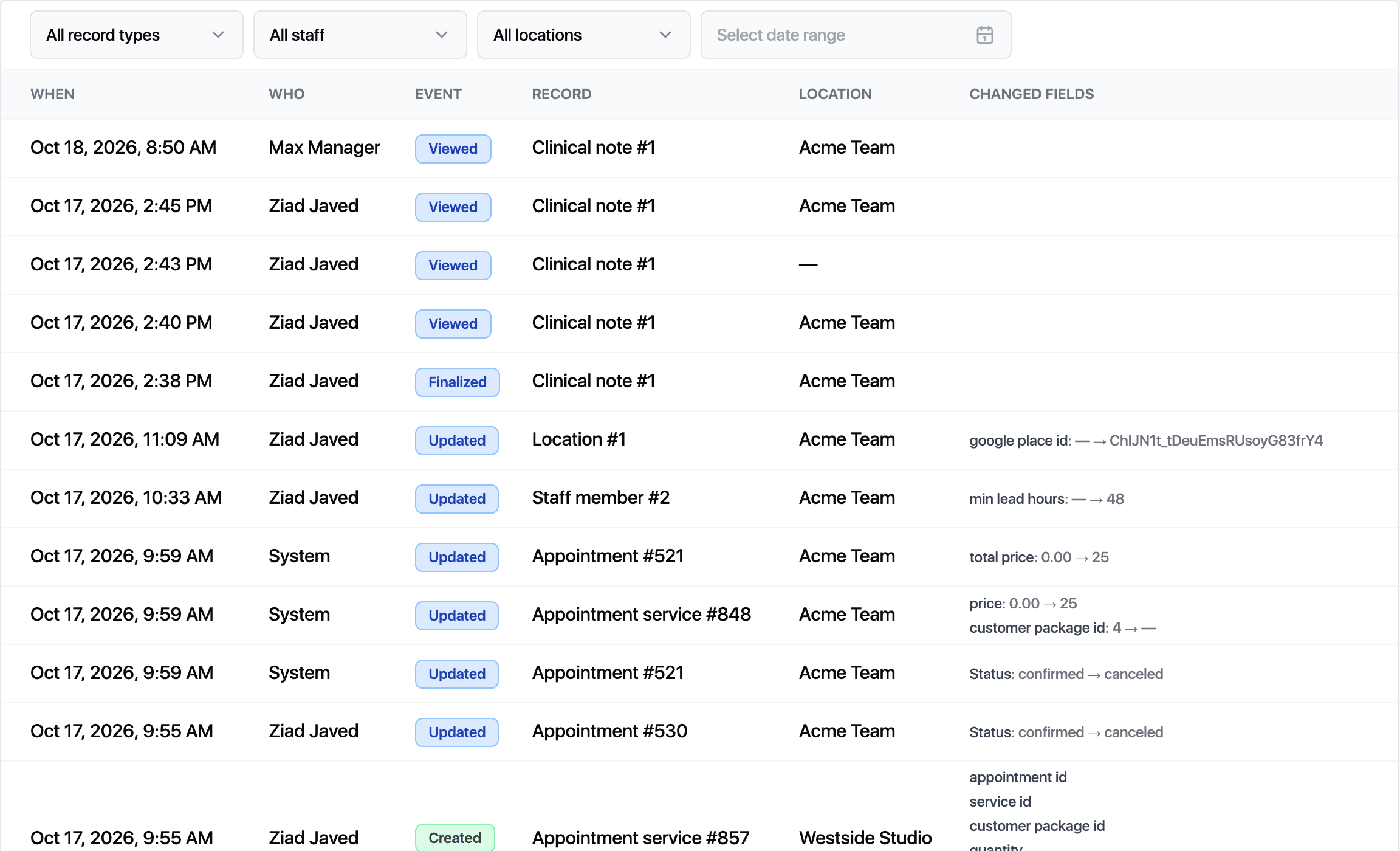 Audit log